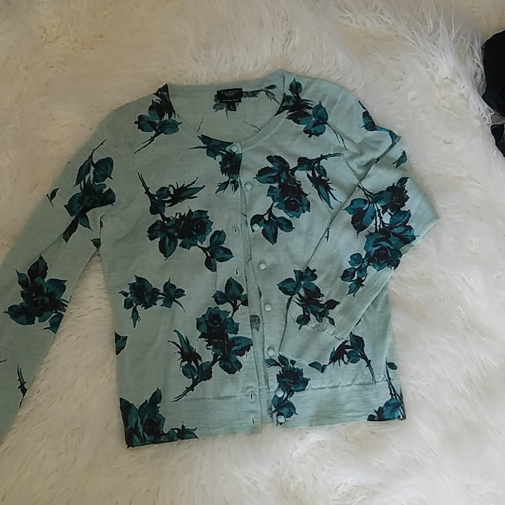 Blue rose floral Talbots cardigan